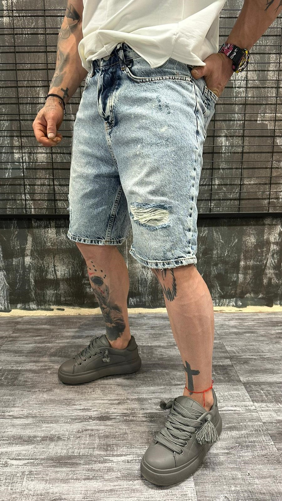 DENIM SHORTS ACID BLUE WASH DJANI