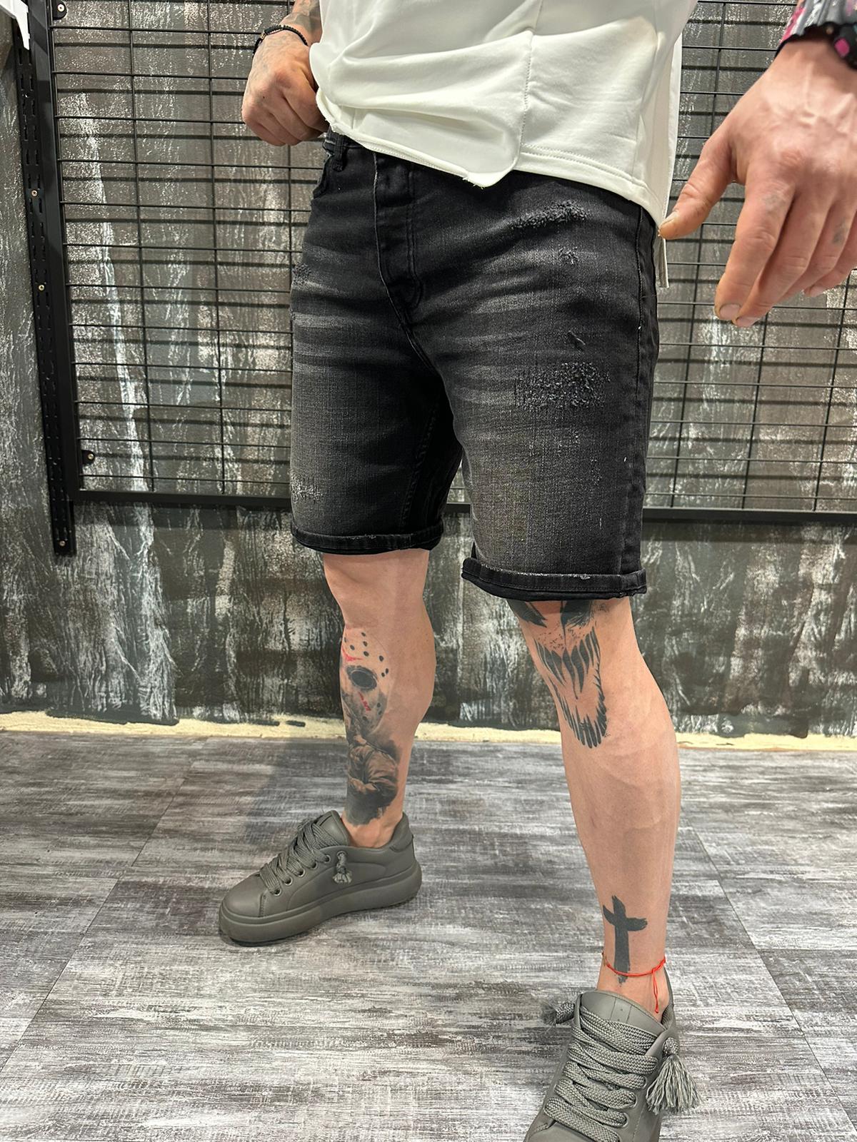 DISTRESSED DENIM SHORTS BLACK DJANI