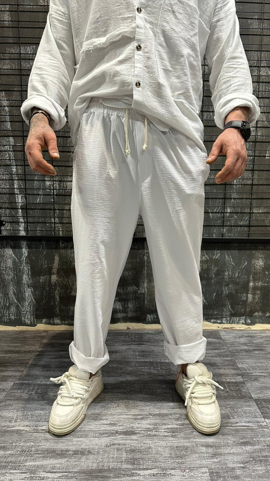 TEXTURED PANTS WHITE DJANI