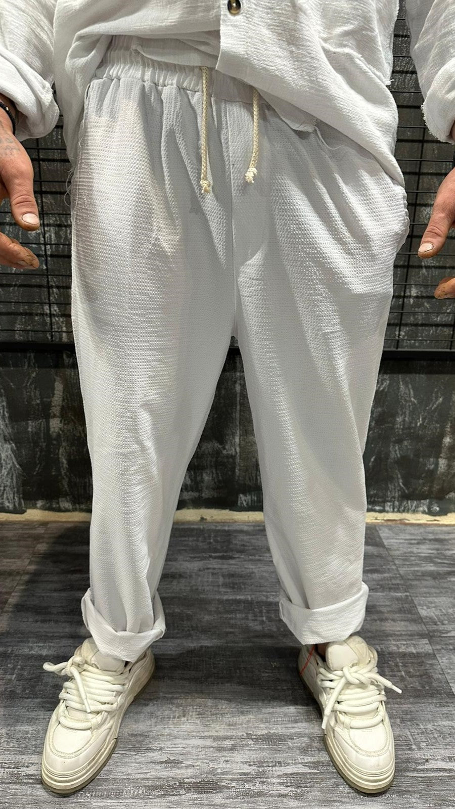 TEXTURED PANTS WHITE DJANI
