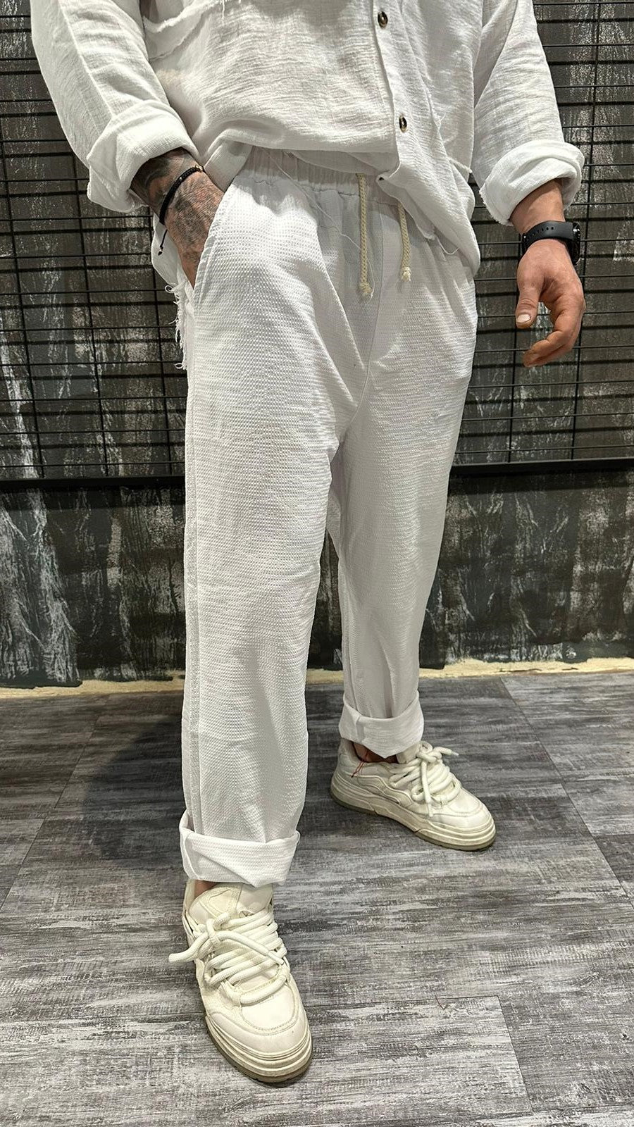 TEXTURED PANTS WHITE DJANI