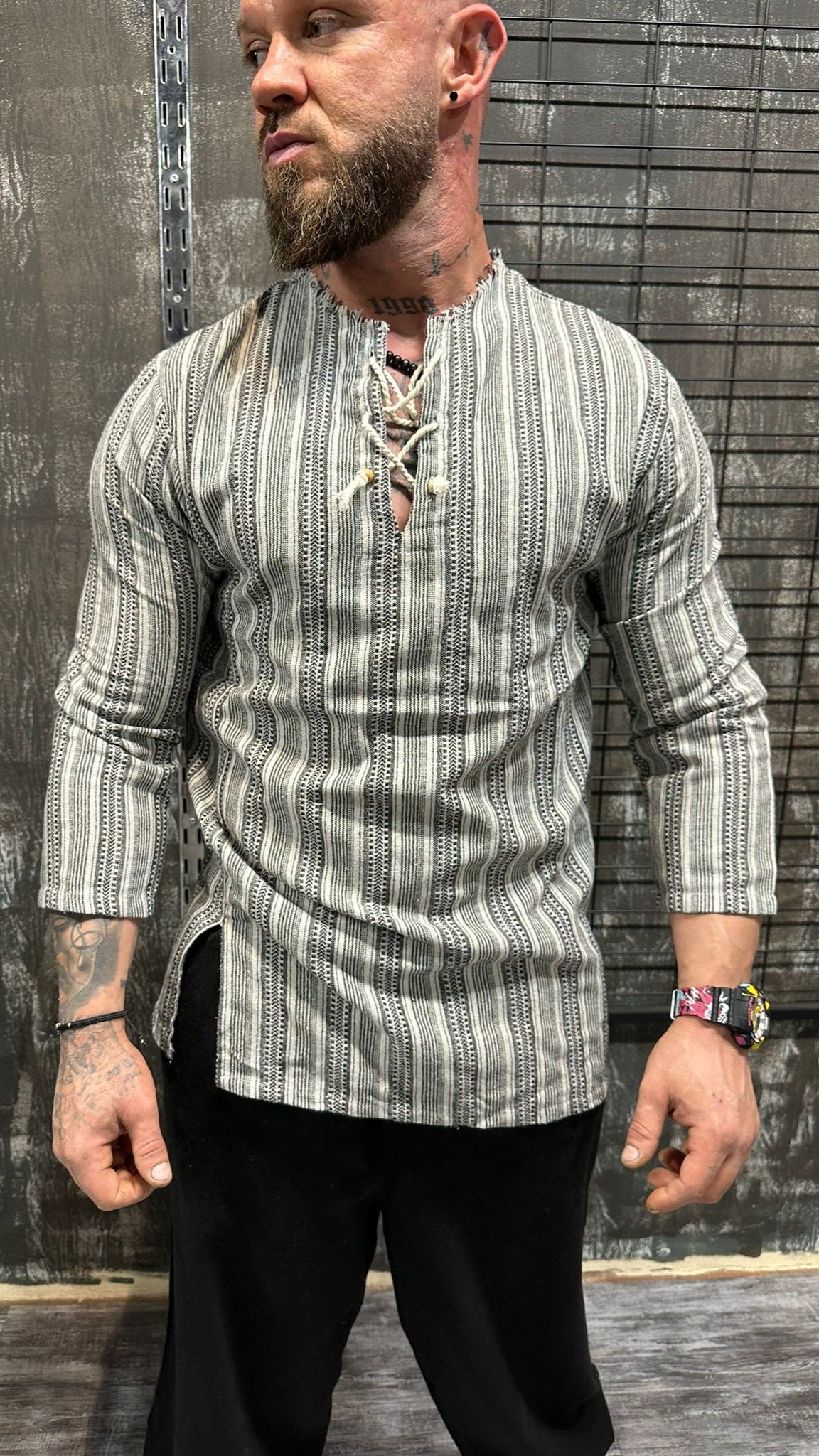 ETHNIC STRIPE SHIRT GREY DJANI