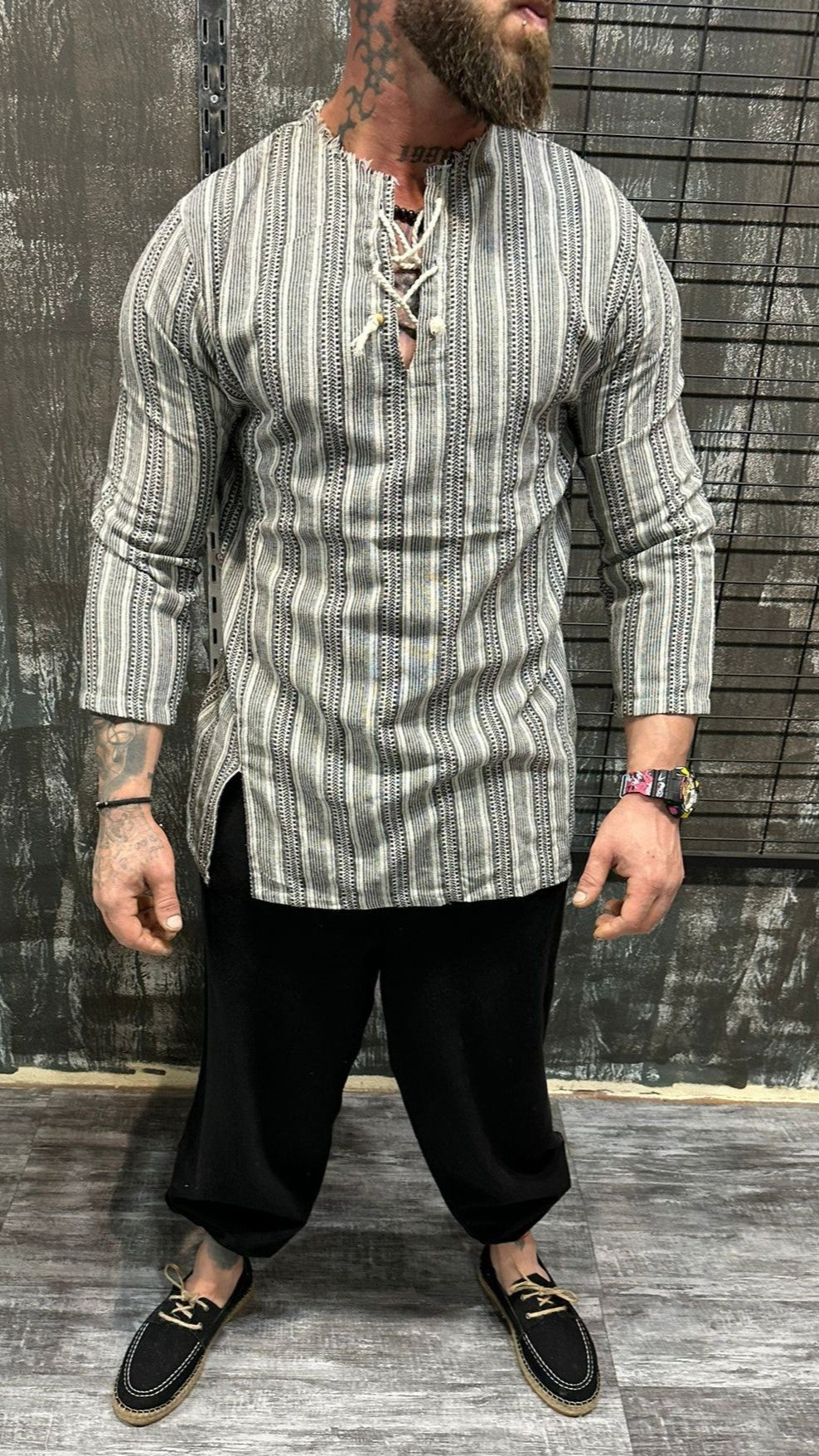 ETHNIC STRIPE SHIRT GREY DJANI