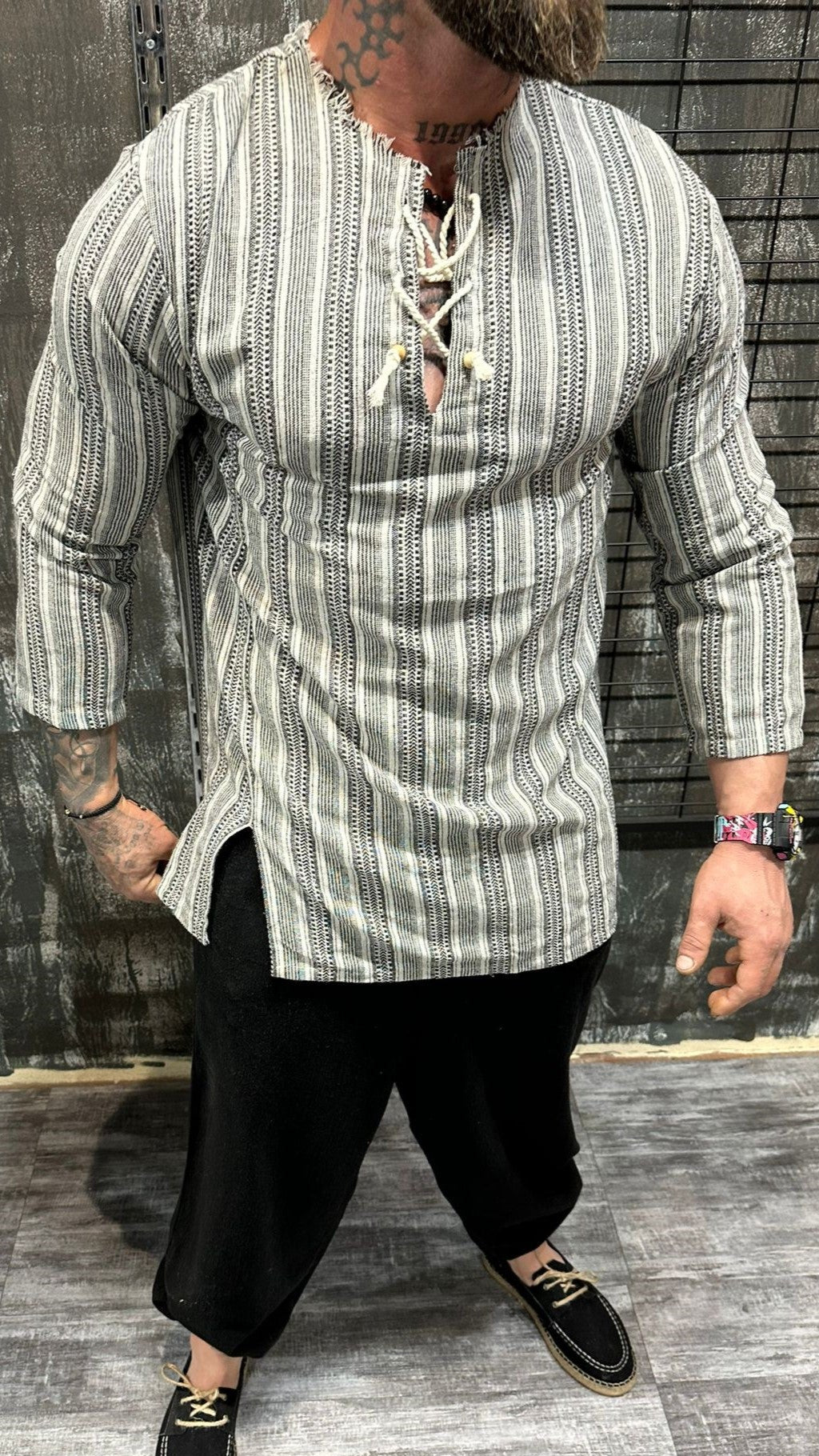ETHNIC STRIPE SHIRT GREY DJANI