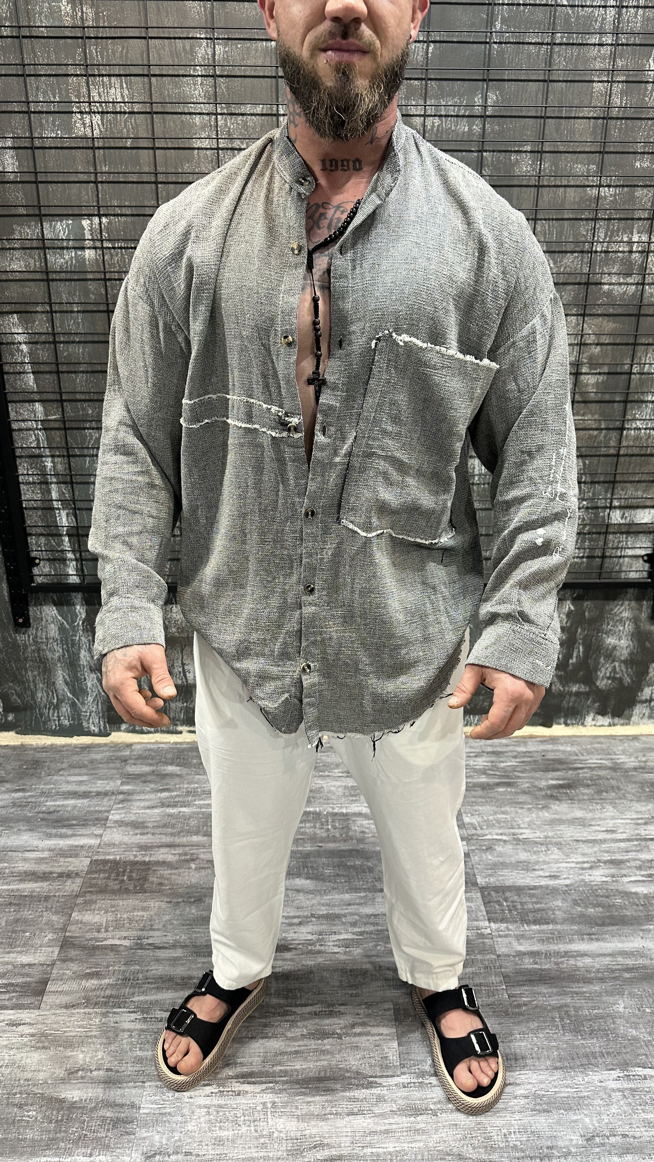 RAW EDGE GREY LINEN SHIRT DJANI