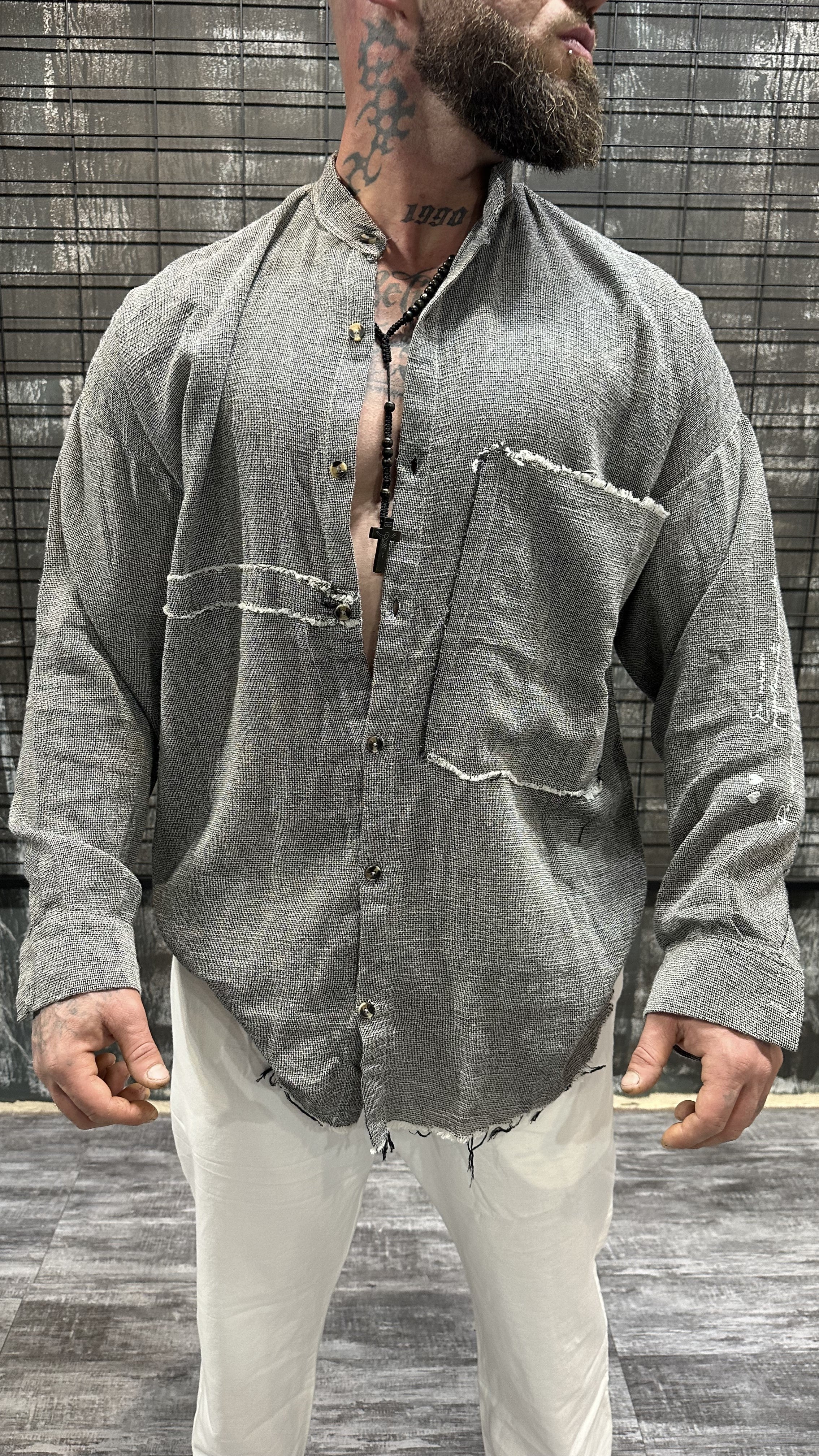 RAW EDGE GREY LINEN SHIRT DJANI