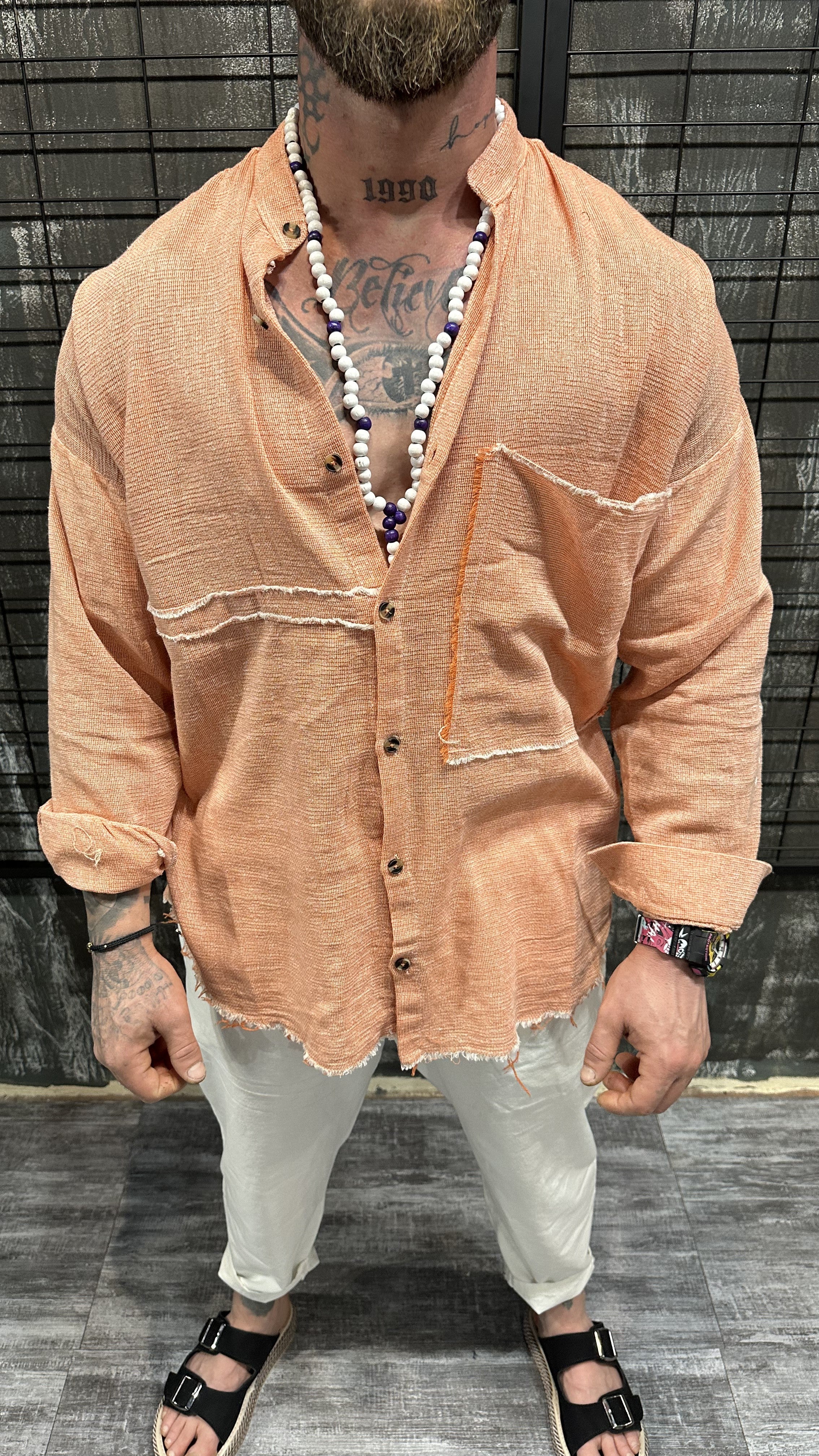 RAW EDGE ORANGE LINEN SHIRT DJANI