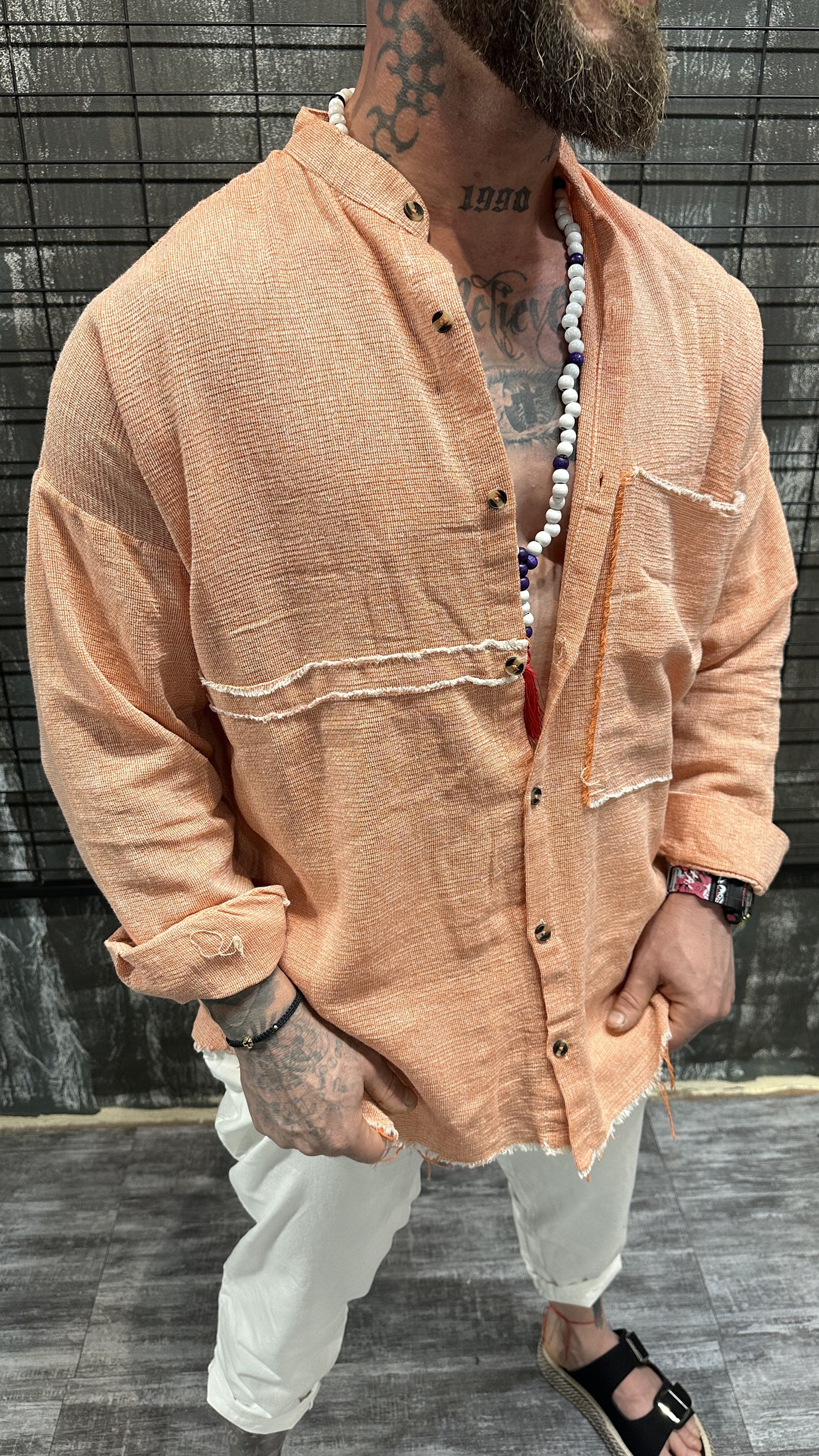 RAW EDGE ORANGE LINEN SHIRT DJANI
