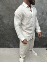 Мъжка ленена риза с дълъг ръкав – White Essential - Image 2