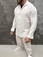 Мъжка ленена риза с дълъг ръкав – White Essential