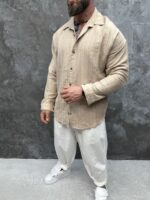 Мъжка ленена риза с дълъг ръкав – Sand Beige Essential