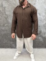 Мъжка ленена риза с дълъг ръкав – Chocolate Brown Essential - Image 5