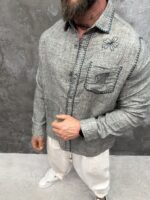 Мъжка ленена риза с декоративна бродерия – Grey Artisan - Image 2