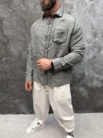 Мъжка ленена риза с декоративна бродерия – Grey Artisan