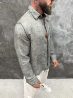 Мъжка ленена риза с декоративна бродерия – Grey Artisan - Image 4