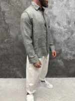 Мъжка ленена риза с декоративна бродерия – Grey Artisan - Image 3