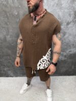 Мъжки summer set с oversized потник и къси панталони – Brown Tribal Summer Set - Image 2