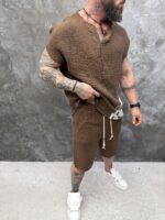 Мъжки summer set с oversized потник и къси панталони – Brown Tribal Summer Set
