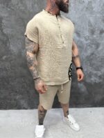 Мъжки summer set с oversized потник и къси панталони – Beige Tribal Summer Set - Image 5