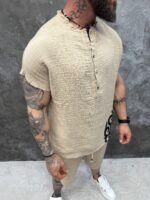 Мъжки summer set с oversized потник и къси панталони – Beige Tribal Summer Set - Image 6