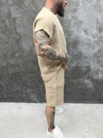 Мъжки summer set с oversized потник и къси панталони – Beige Tribal Summer Set - Image 3