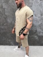 Мъжки summer set с oversized потник и къси панталони – Beige Tribal Summer Set - Image 2