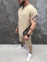 Мъжки summer set с oversized потник и къси панталони – Beige Tribal Summer Set - Image 4