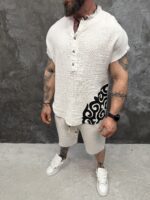 Мъжки summer set с oversized потник и къси панталони – White Tribal Summer Set - Image 4