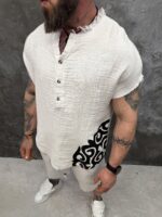 Мъжки summer set с oversized потник и къси панталони – White Tribal Summer Set - Image 2