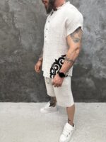 Мъжки summer set с oversized потник и къси панталони – White Tribal Summer Set - Image 3