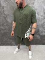 Мъжки summer set с oversized тениска и къси панталони – Khaki Tribal Summer Set - Image 5