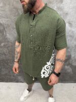 Мъжки summer set с oversized тениска и къси панталони – Khaki Tribal Summer Set - Image 4