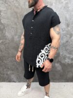 Мъжки summer set с oversized потник и къси панталони – Black Tribal Summer Set - Image 2