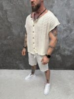 Мъжка плетена риза тип потник - Santorini Crochet Premium Shirt - Image 6