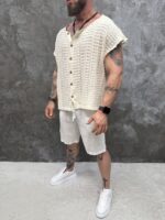 Мъжка плетена риза тип потник - Santorini Crochet Premium Shirt - Image 2