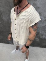 Мъжка плетена риза тип потник - Santorini Crochet Premium Shirt - Image 3