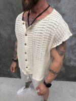 Мъжка плетена риза тип потник - Santorini Crochet Premium Shirt