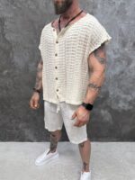 Мъжка плетена риза тип потник - Santorini Crochet Premium Shirt - Image 8