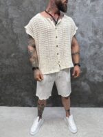 Мъжка плетена риза тип потник - Santorini Crochet Premium Shirt - Image 7