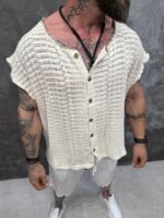 Мъжка плетена риза тип потник - Santorini Crochet Premium Shirt - Image 4