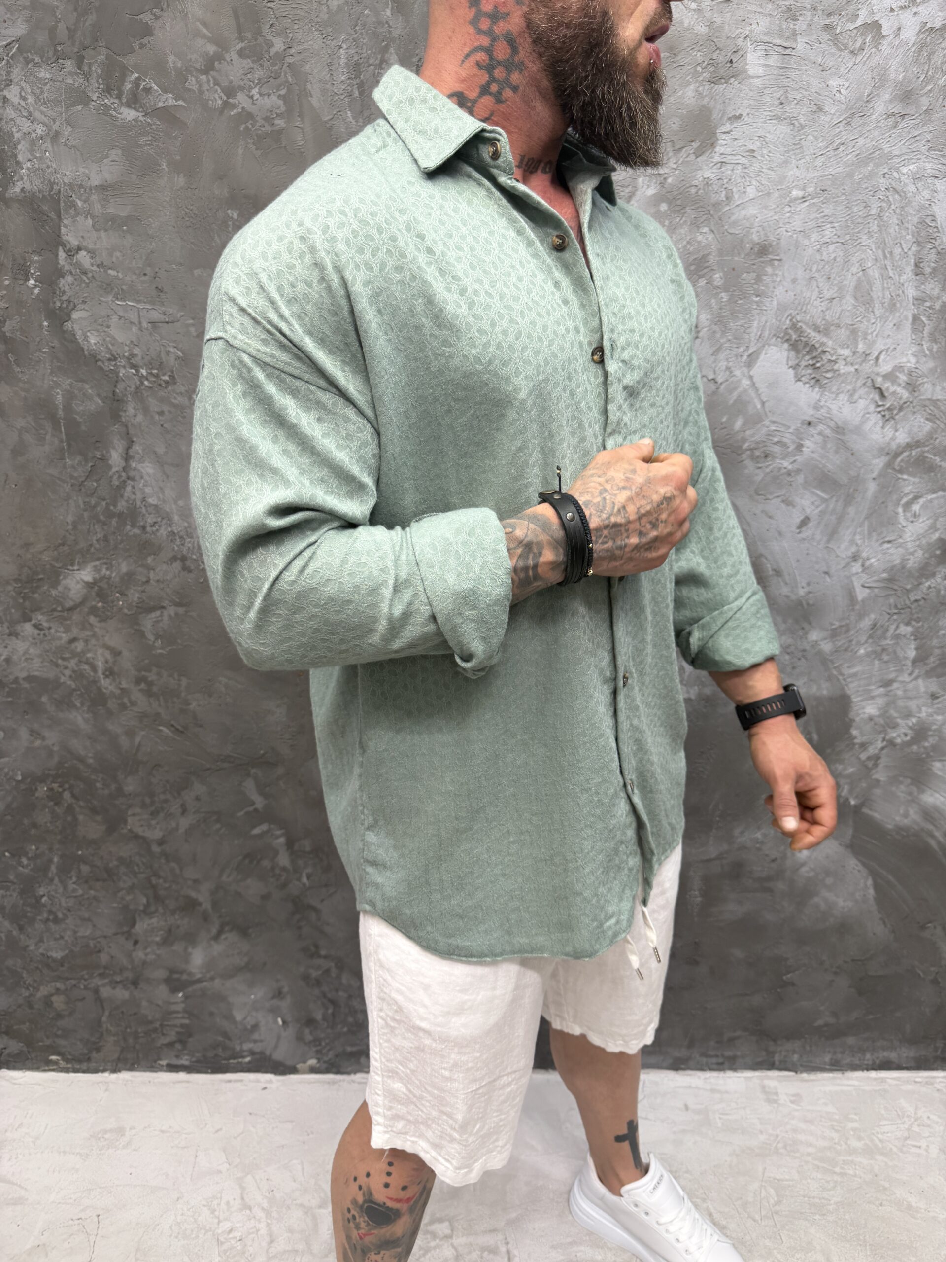 IMG_2880 Premium Textured Shirt „Milano“ Sage Green Edition - Image 1
