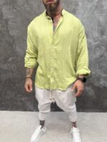 Lime Breeze Shirt – Мъжка риза с яка тип Mandarin - Image 5