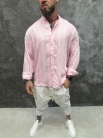 Blush Breeze Shirt – Мъжка риза в пастелно розово с Mandarin яка - Image 2
