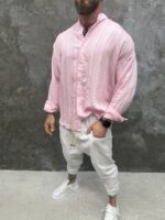 Blush Breeze Shirt – Мъжка риза в пастелно розово с Mandarin яка - Image 5