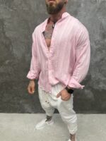 Blush Breeze Shirt – Мъжка риза в пастелно розово с Mandarin яка - Image 3