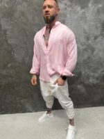 Blush Breeze Shirt – Мъжка риза в пастелно розово с Mandarin яка - Image 8