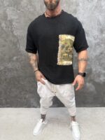 Vintage Art Knit Tee – Черна мъжка тениска с артистичен принт - Image 4