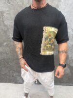 Vintage Art Knit Tee – Черна мъжка тениска с артистичен принт - Image 9