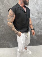 NOIR RAW – Premium Sleeveless Linen Shirt - Image 4