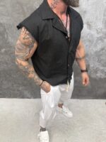 NOIR RAW – Premium Sleeveless Linen Shirt - Image 3